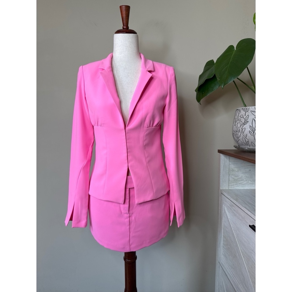 Amanda Uprichard Dovima Paris Pink Mini Skirt Suit Set Size XS